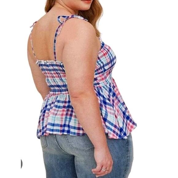Torrid Plaid Gauze Smocked Babydoll Top 0X Button Front EUC #AltGirl #Grunge - Picture 3 of 9